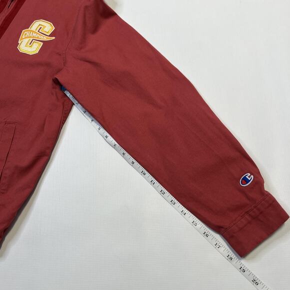 Champion Jacket Mens Medium Red Retro Varsity Style Full Zip Embroidered C Patch - Picture 6 of 8